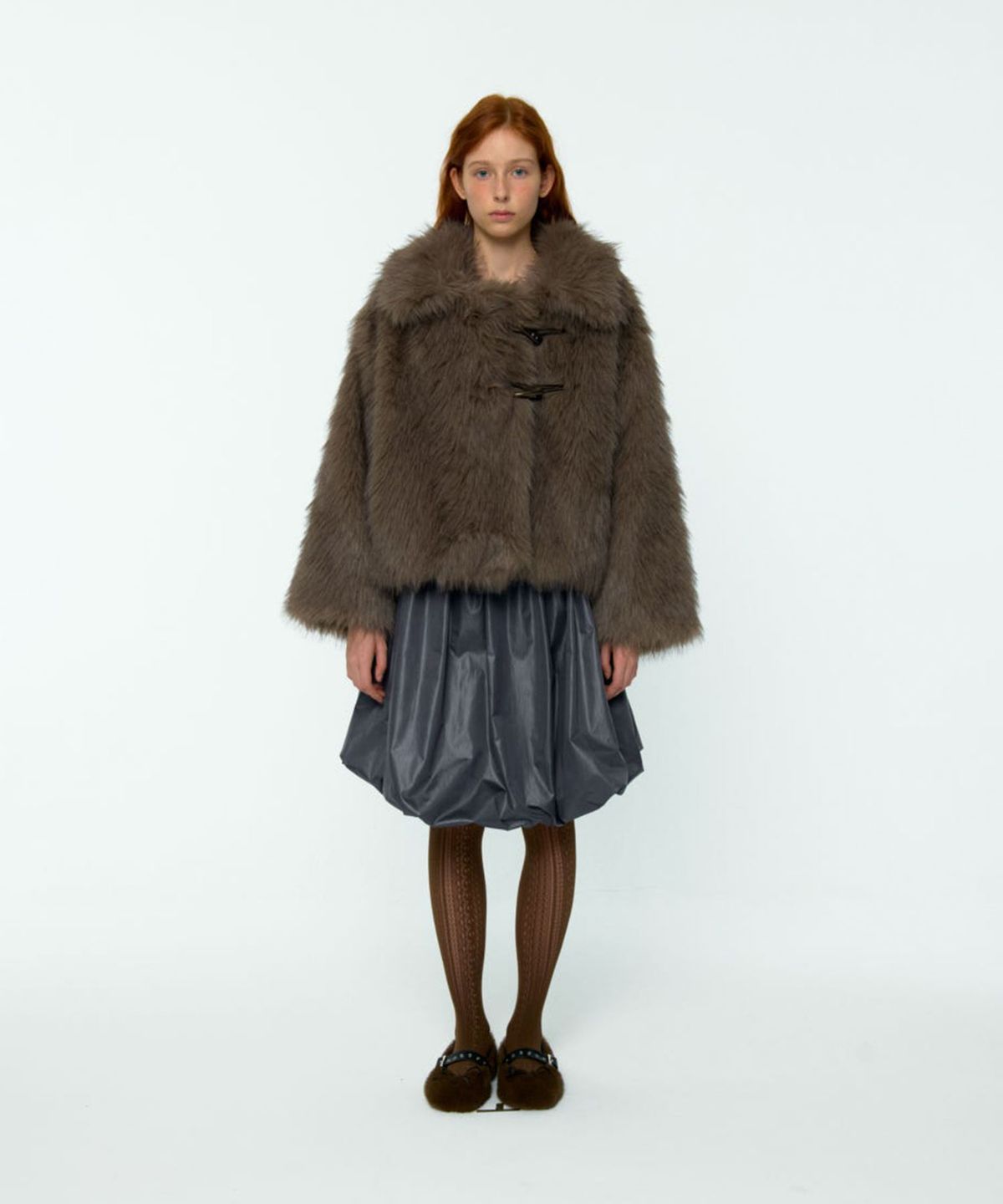 루루서울(LOULOUSEOUL) Fluffy Double Fur Jacket (Ash Brown)