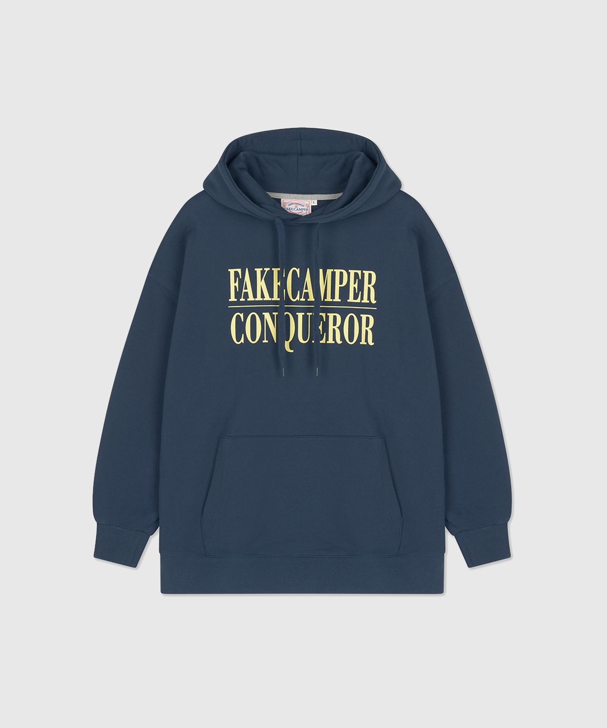 페이크캠퍼(FAKE CAMPER) 퀀커 레터링 로고 후드티셔츠 [NAVY]