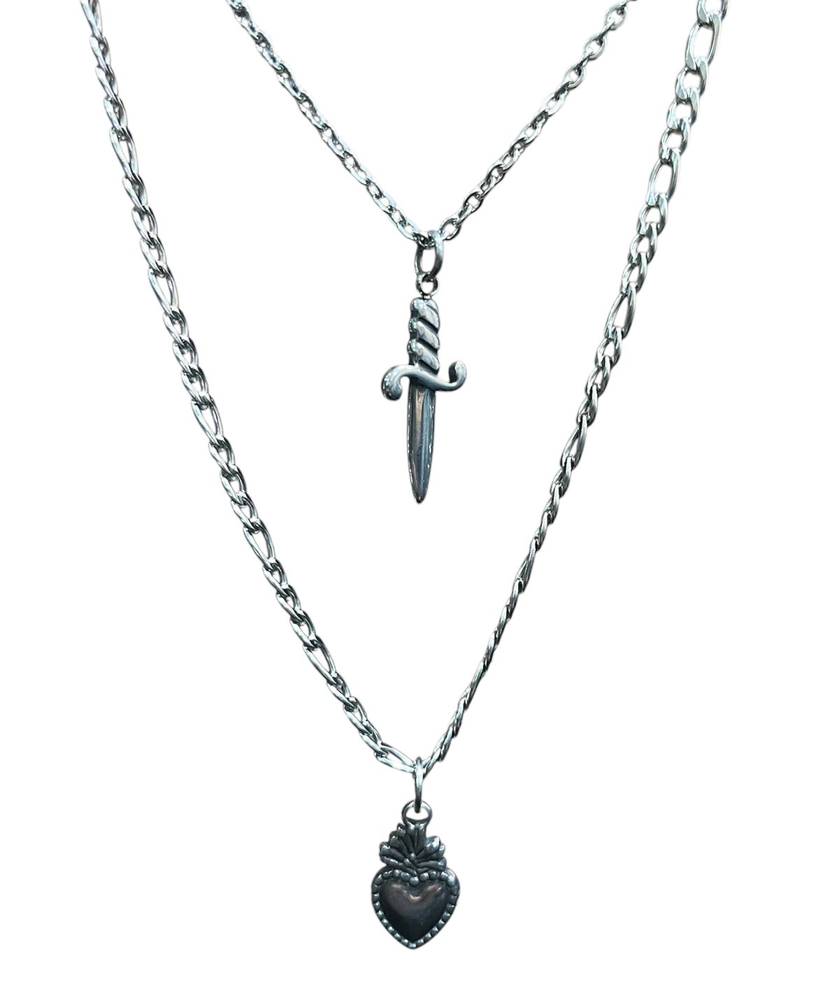 스케이터락(SK8ER ROCK) Holy Heart Dagger Layered Necklace ((Steel))