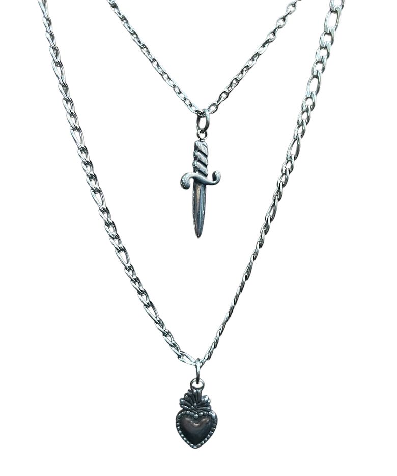 Holy Heart Dagger Layered Necklace ((Steel))