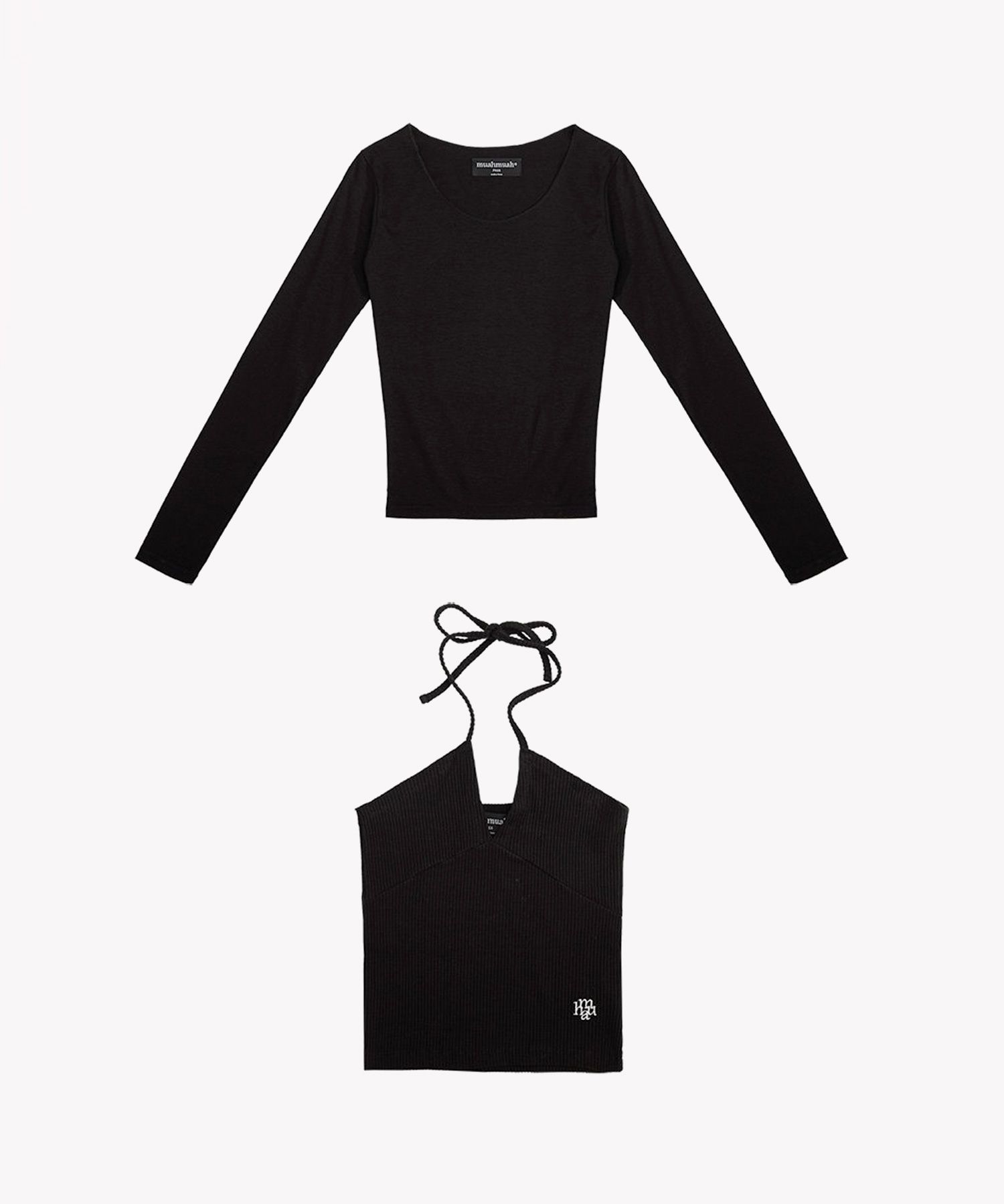 ★muahmuah★ LOGO LAYERED T-SHIRT SET BLACK MUSINSA | MUAHMUAH [SET] Logo Layered T-Shirt Set [Black]