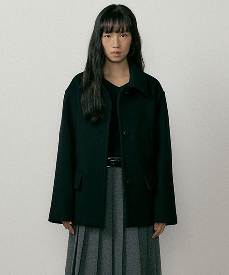 standard wool half coat-black