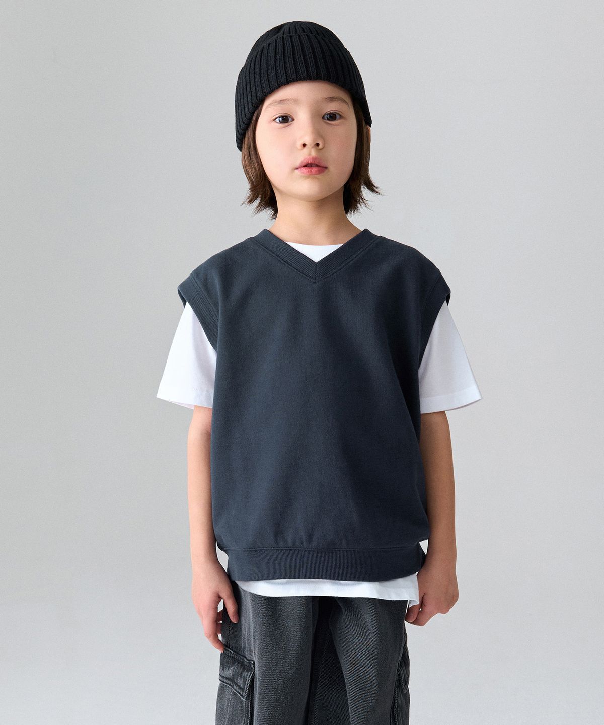 무신사 스탠다드 키즈(MUSINSA STANDARD KIDS) 오버사이즈 스웨트 베스트 [네이비]