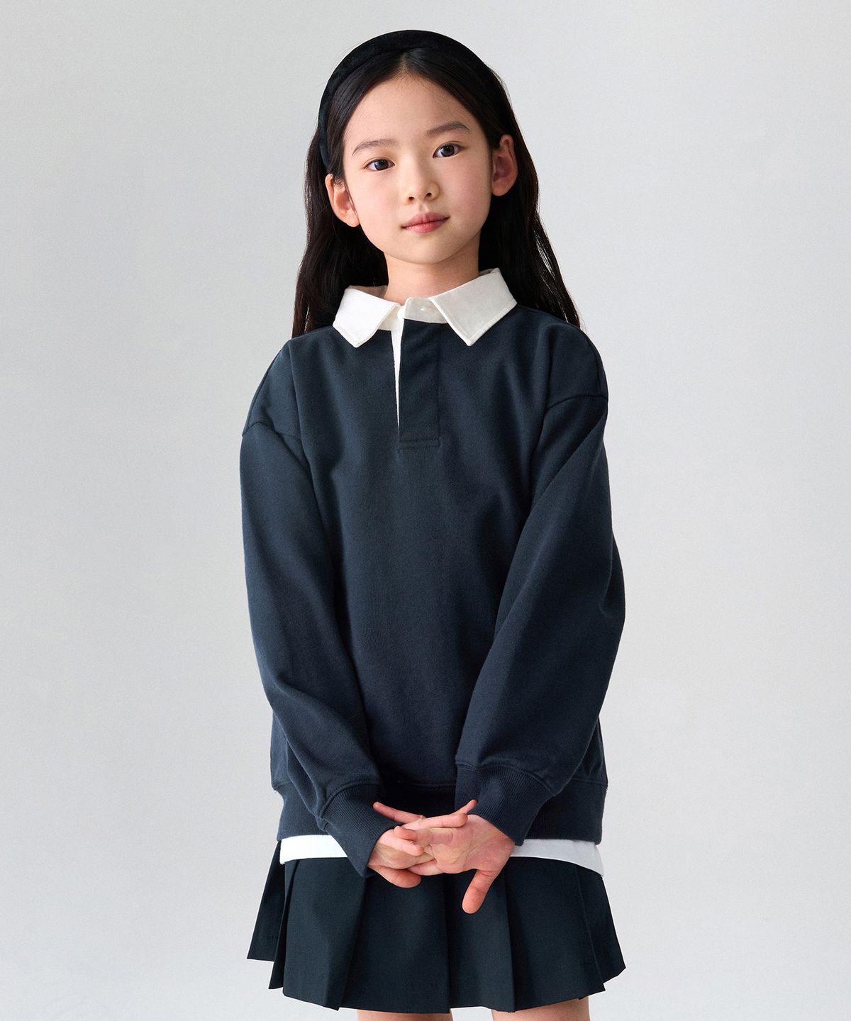 무신사 스탠다드 키즈(MUSINSA STANDARD KIDS) 오버사이즈 럭비 스웨트셔츠 [네이비]
