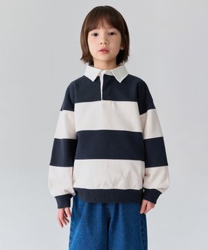 오버사이즈 스트라이프 럭비 스웨트셔츠 [네이비/크림]