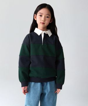 오버사이즈 스트라이프 럭비 스웨트셔츠 [네이비/딥 그린]