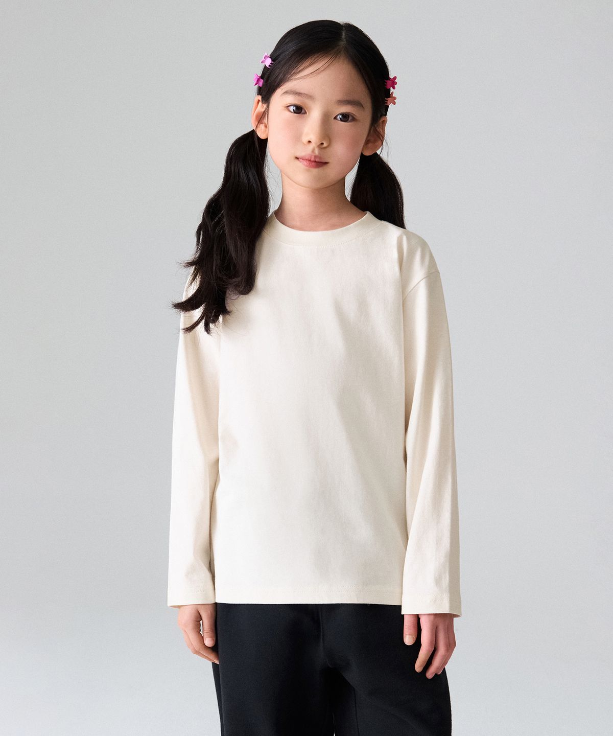 무신사 스탠다드 키즈(MUSINSA STANDARD KIDS) [쿨탠다드] 릴렉스드 크루 넥 긴소매 티셔츠 [크림]