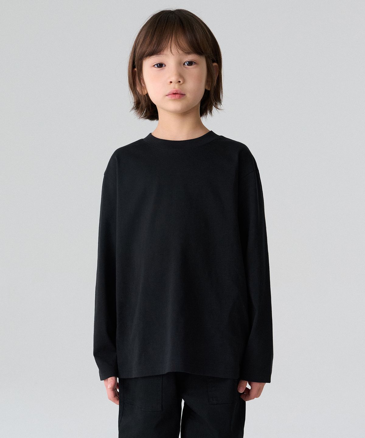 무신사 스탠다드 키즈(MUSINSA STANDARD KIDS) [쿨탠다드] 릴렉스드 크루 넥 긴소매 티셔츠 [블랙]
