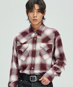 플란넬 체크 웨스턴 셔츠 버건디