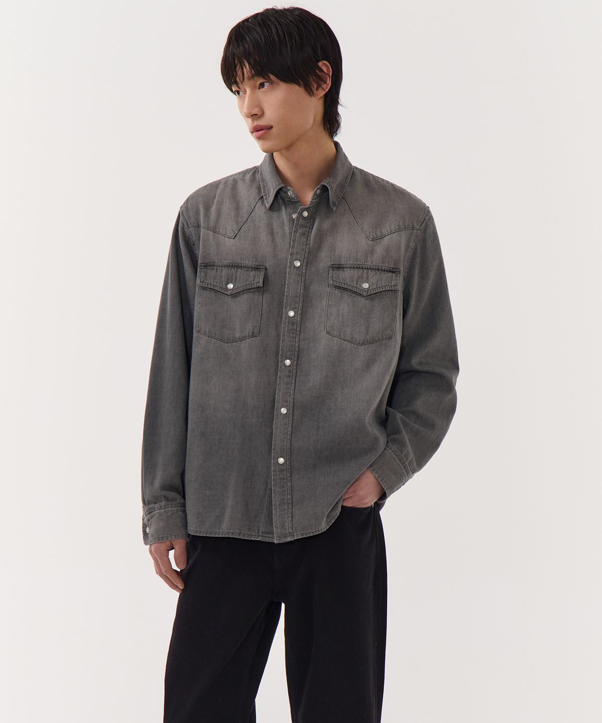 무신사 스탠다드(MUSINSA STANDARD) 데님 웨스턴 셔츠 [그레이]