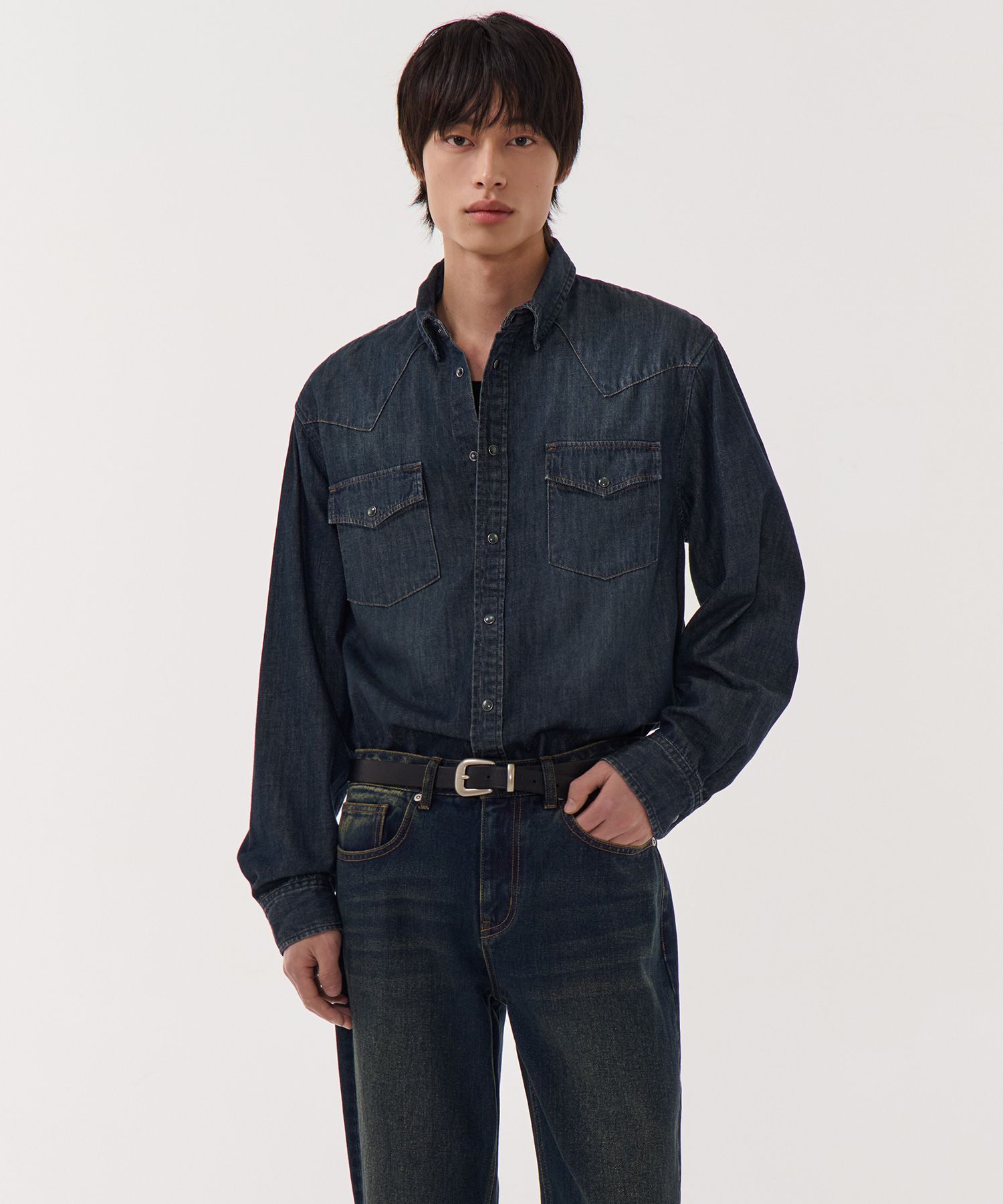 ★MUSINSA STANDARD★ Denim Western Shirt Dark Blue MMDNH504- MUSINSA | MUSINSA STANDARD Denim Western Shirt [Dark Blue]