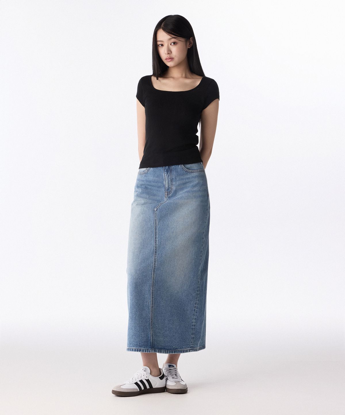 무신사 스탠다드 우먼(MUSINSA STANDARD WOMAN) 우먼즈 데님 맥시 스커트 [라이트 인디고]