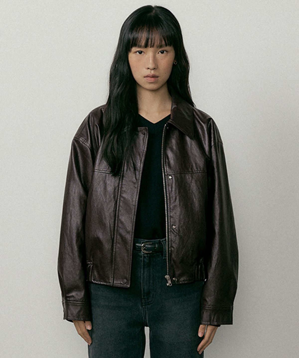 링서울(LINGSEOUL) leather blouson jacket-brown