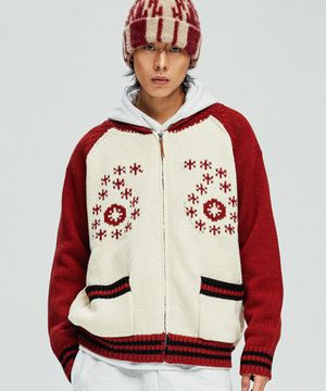 페이즐리 코위찬 가디건 버건디