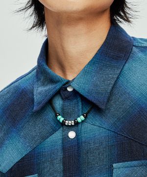레더 & 터키석 비즈 목걸이 블랙