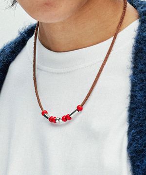 레더 & 터키석 비즈 목걸이 브라운