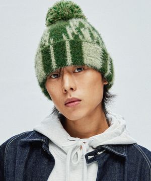 나바호 패턴 헤어리 비니 그린