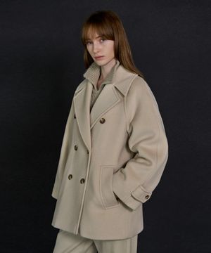 캐시미어 블렌디드 피 코트 라이트 베이지