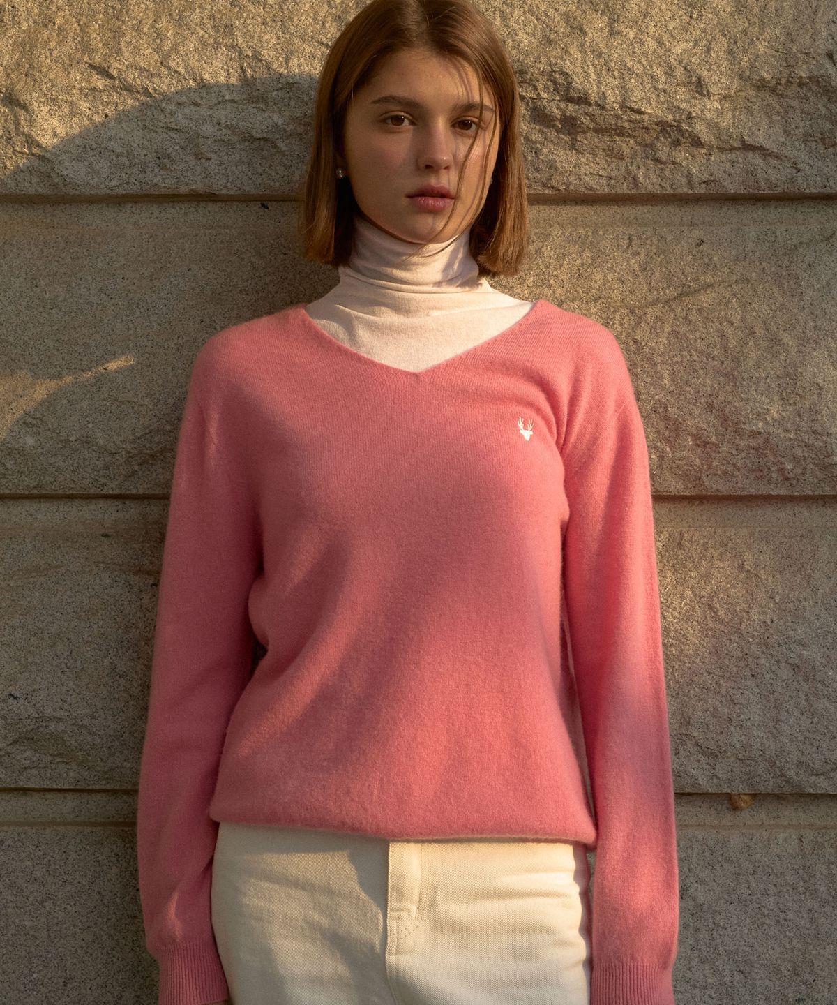 디어마이디어(DEARMYDEER) Essential V-nect knit (Pink)