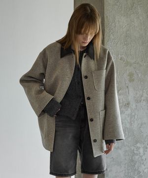 트윌 울 하프 코트 오트밀