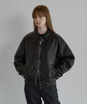 퍼 안감 레더 점퍼 블랙