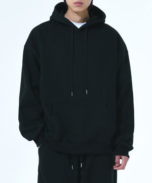 소프트 기모 후드 티셔츠 - 블랙