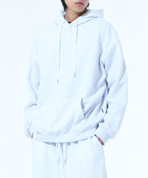 소프트 기모 후드 티셔츠 - 화이트멜란지