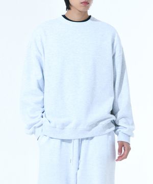 소프트 기모 맨투맨 티셔츠 - 화이트멜란지