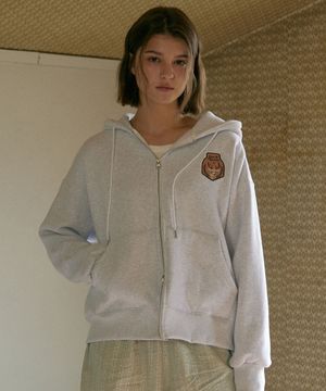 기모 Wappen two way zip-up (White melange)