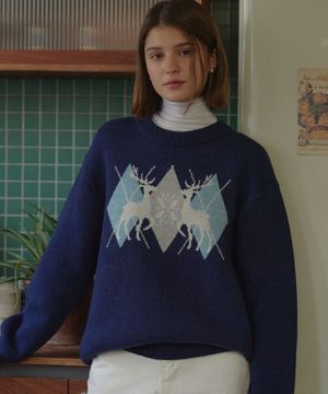 My Deer Jacquard knit (Navy)