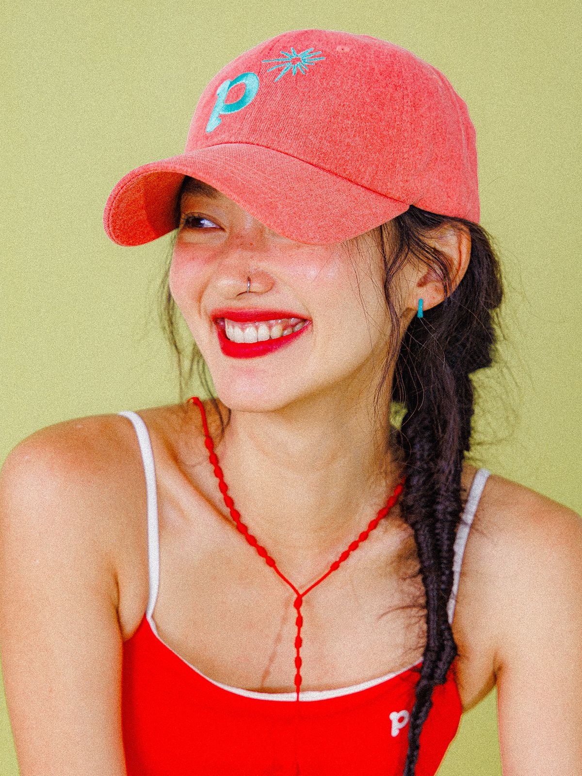 프쉬케(PSUCHE) WASHED LOGO BALL CAP_ ORANGE RED