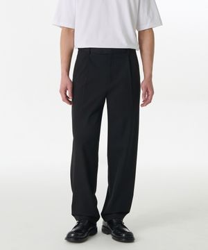 원 턱 루즈 테이퍼드 히든 밴딩 슬랙스 [블랙]