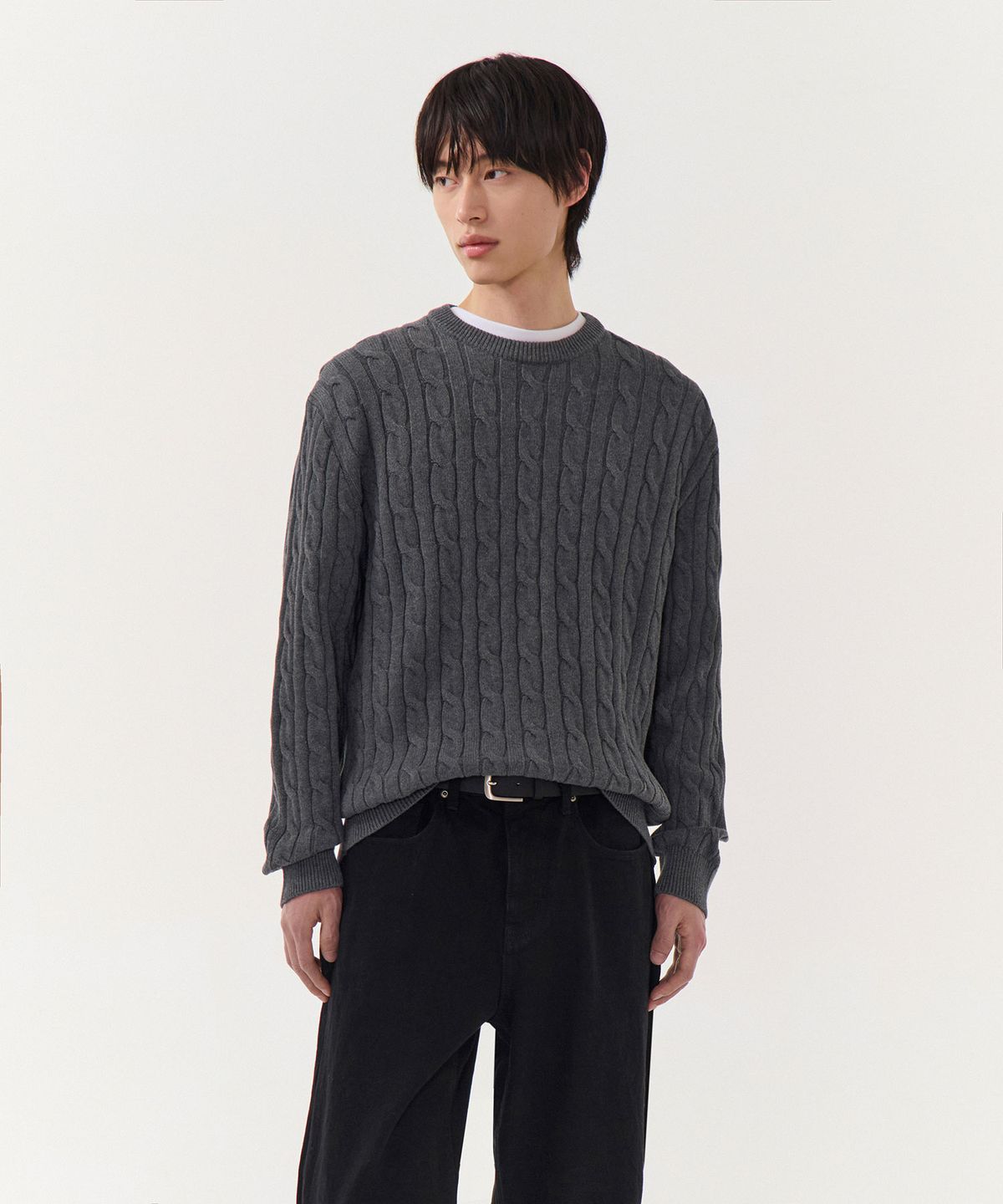 무신사 스탠다드(MUSINSA STANDARD) 코튼 케이블 크루 넥 니트 [그레이]