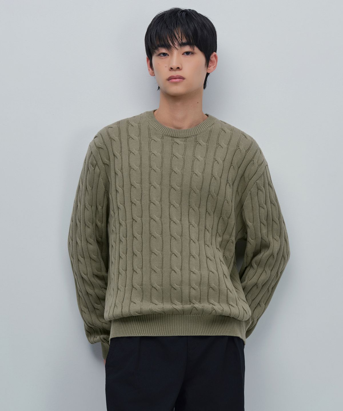 무신사 스탠다드(MUSINSA STANDARD) 코튼 케이블 크루 넥 니트 [세이지]