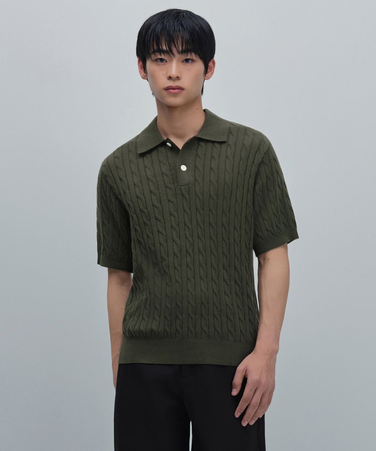 무신사 스탠다드(MUSINSA STANDARD) 케이블 니티드 폴로 셔츠 [카키]