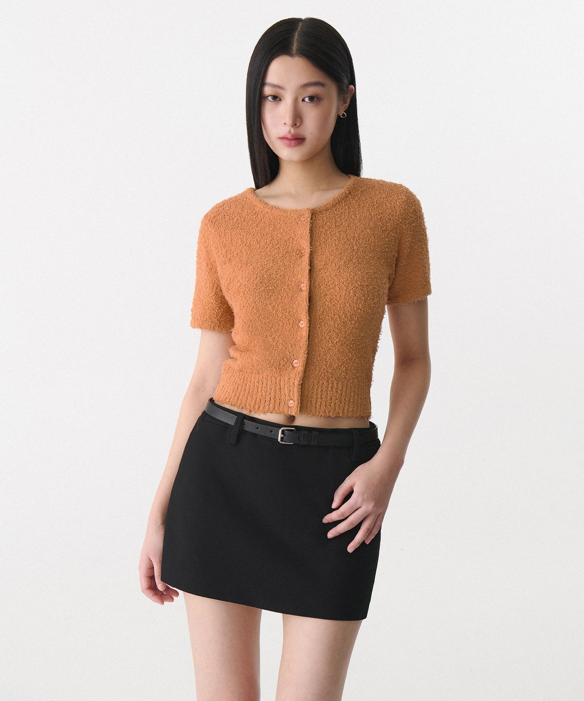 무신사 스탠다드 우먼(MUSINSA STANDARD WOMAN) 우먼즈 팬시 얀 라운드 넥 반팔 가디건 [더스티 오렌지]