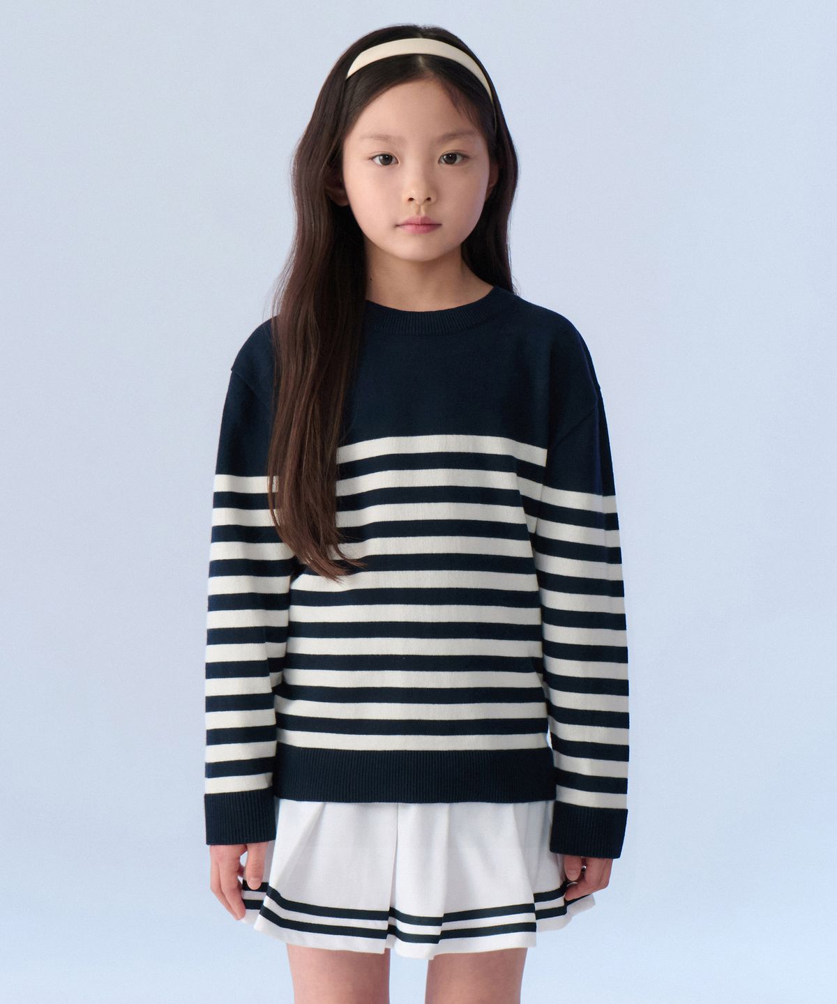 무신사 스탠다드 키즈(MUSINSA STANDARD KIDS) 마린 스트라이프 크루 넥 니트 [네이비/아이보리]
