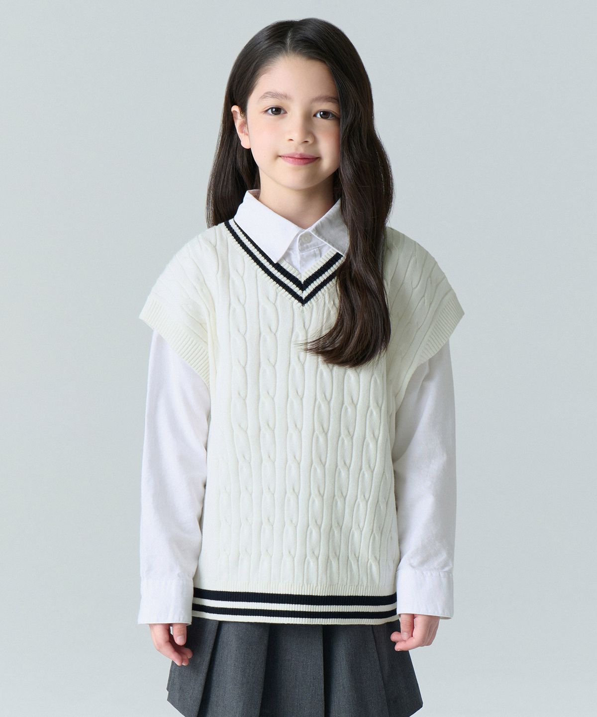 무신사 스탠다드 키즈(MUSINSA STANDARD KIDS) 프레피 케이블 니트 베스트 [아이보리]