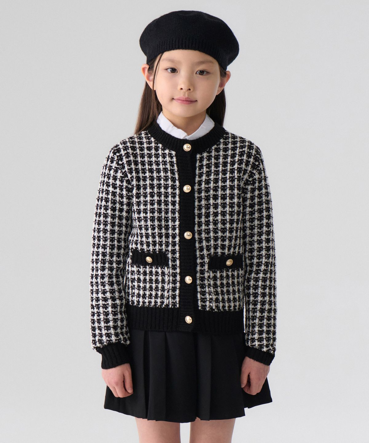 무신사 스탠다드 키즈(MUSINSA STANDARD KIDS) 라운드 넥 트위드 가디건 [블랙]
