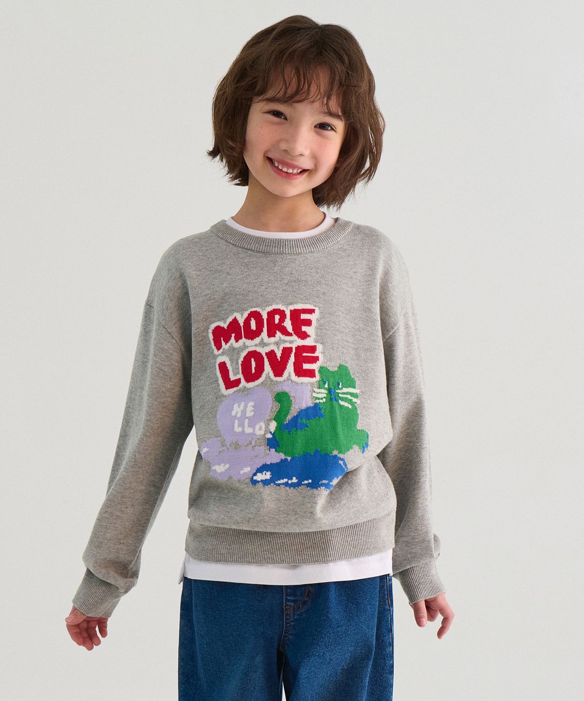 무신사 스탠다드 키즈(MUSINSA STANDARD KIDS) 모어 러브 크루 넥 니트 [미디엄 그레이]