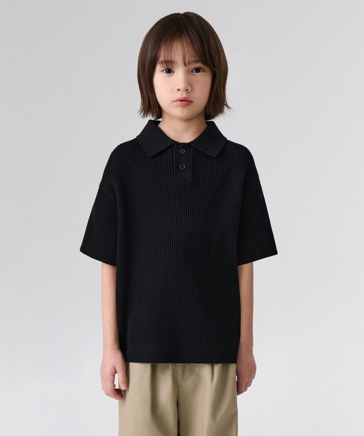 무신사 스탠다드 키즈(MUSINSA STANDARD KIDS) 크로셰 니티드 폴로 셔츠 [블랙]
