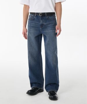 커먼 브러쉬 와이드 데님 팬츠 [미디엄 인디고]