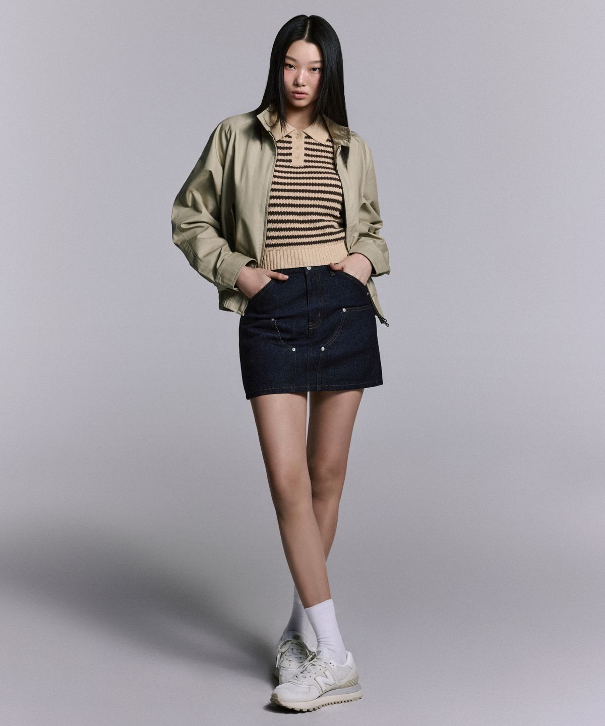 무신사 스탠다드 우먼(MUSINSA STANDARD WOMAN) 우먼즈 데님 더블 니 카펜터 미니 스커트 [딥 인디고]