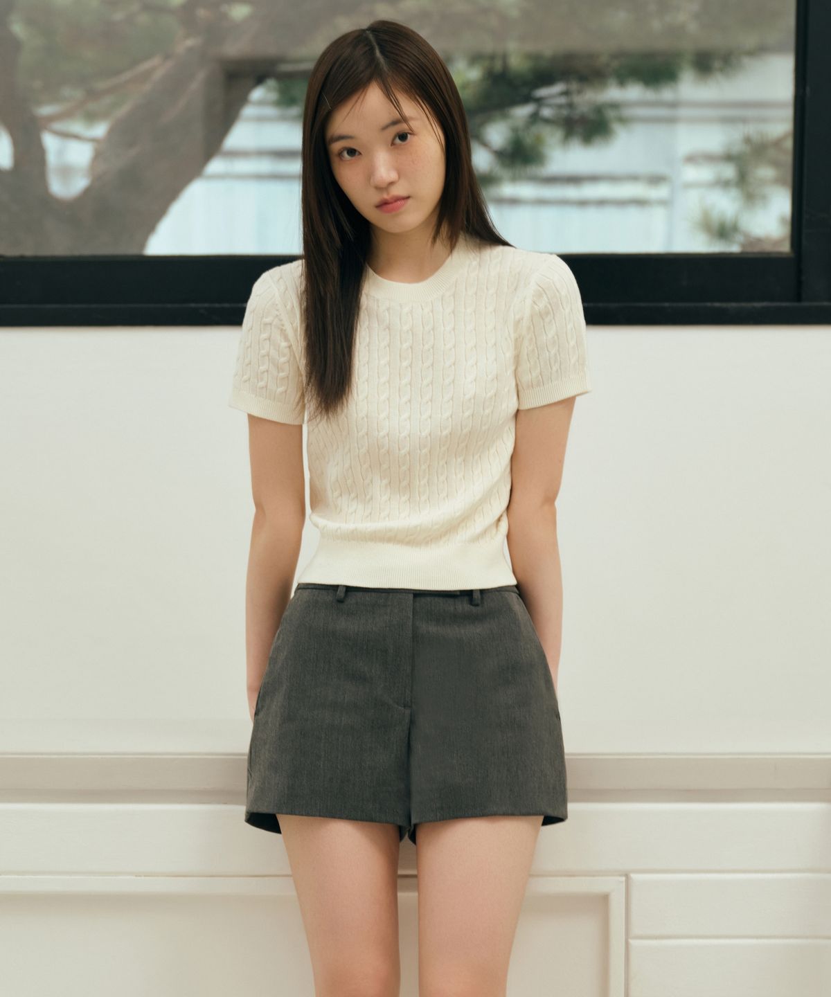 무신사 스탠다드 우먼(MUSINSA STANDARD WOMAN) 우먼즈 케이블 크루 넥 반소매 니트 [크림]