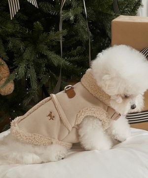 강아지 아우터 스웨이드 무스탕 베이지