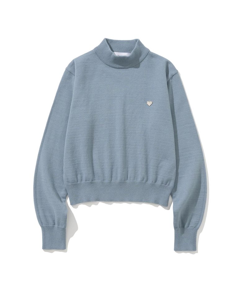 (W) 베이직 에센셜 워셔블 하프 폴라 니트 STONE BLUE