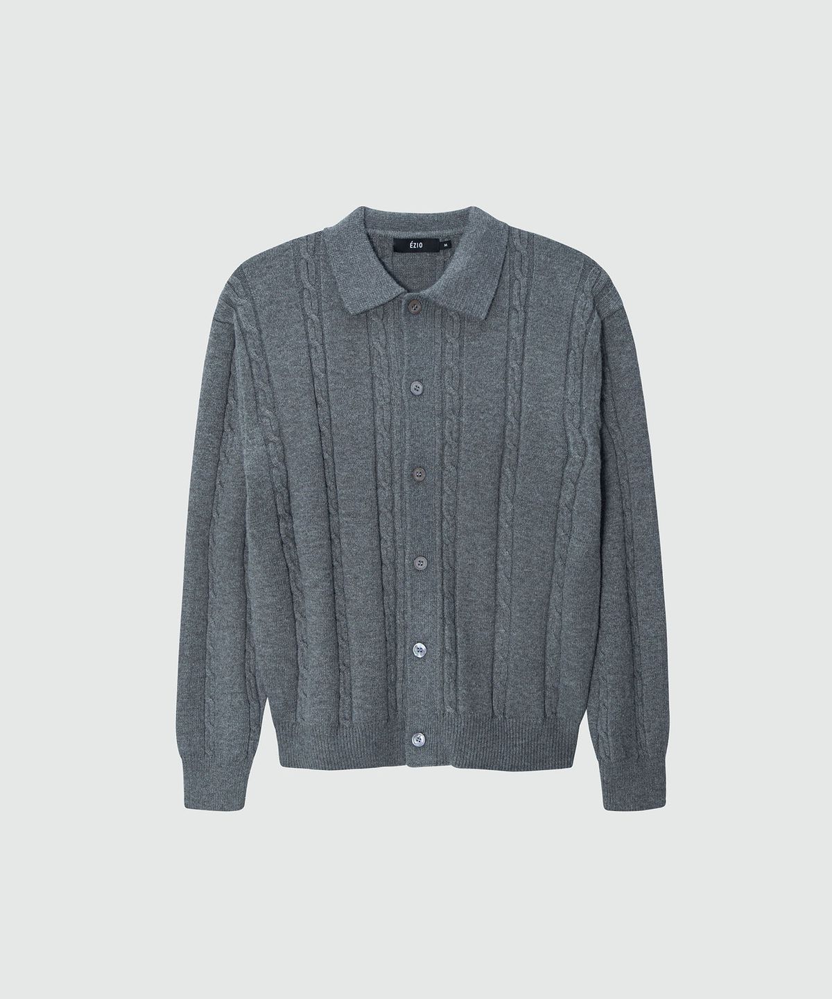이지오(EZIO) Cable button-up Collar Cardigan_Charcoal