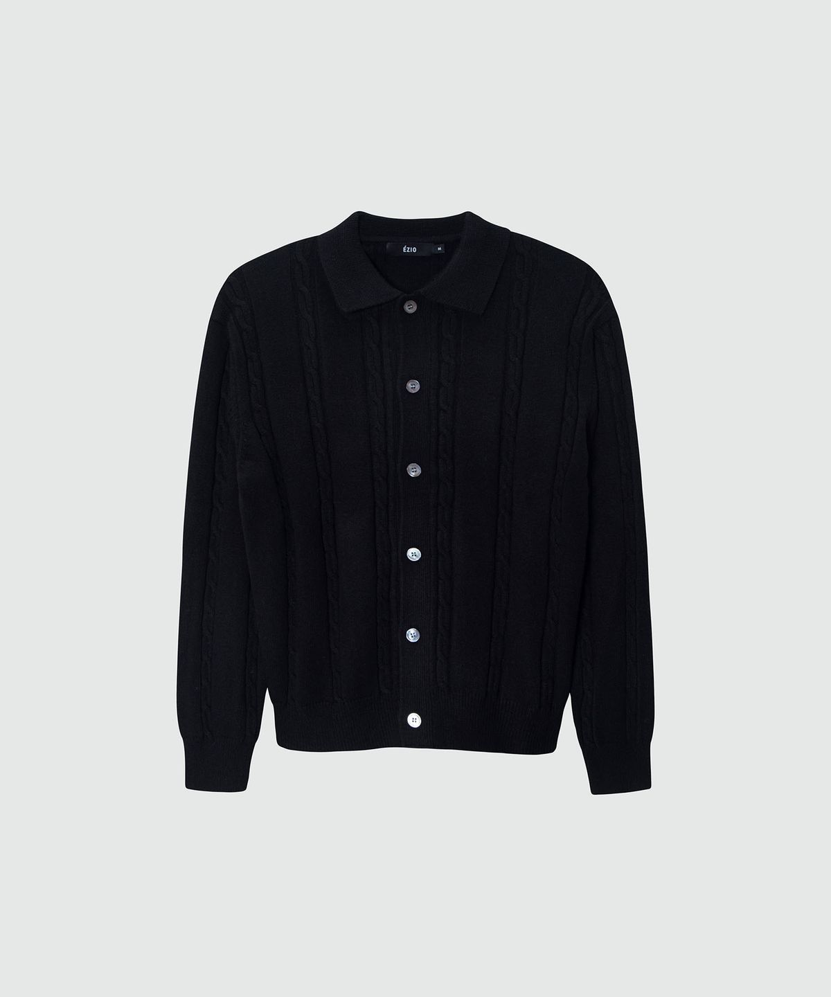 이지오(EZIO) Cable button-up Collar Cardigan_Black
