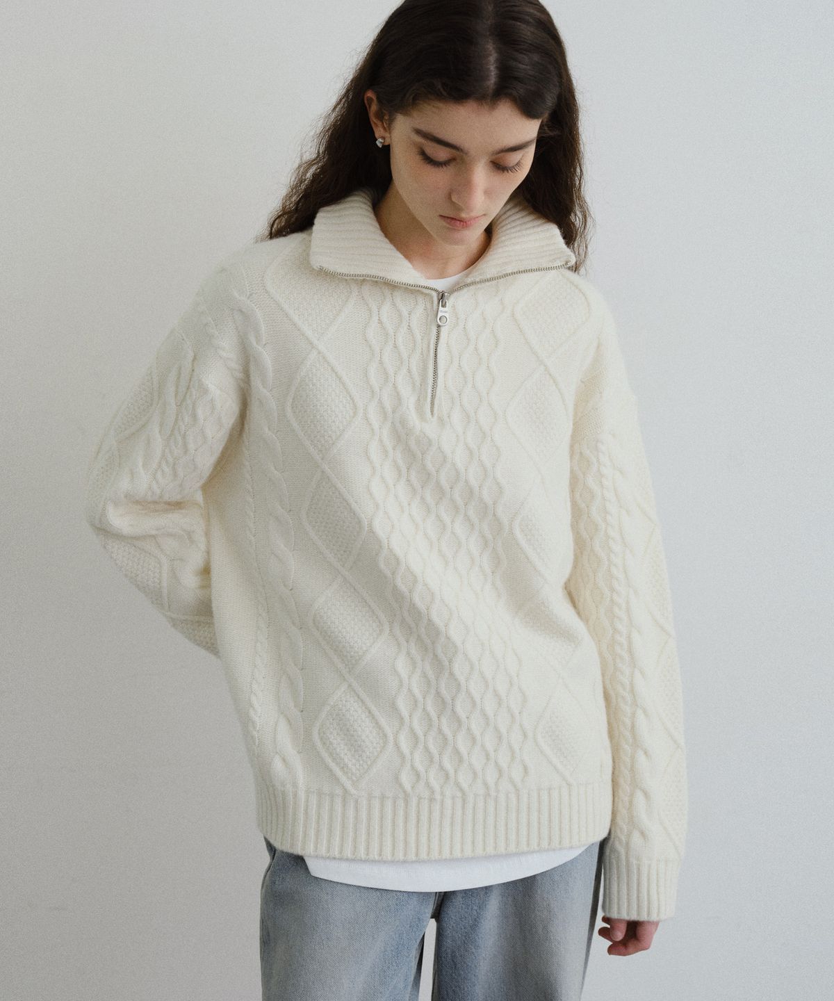 유라고(URAGO) Cable half zip-up knit
