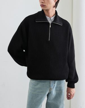 그레인 하프 집업 니트 [블랙]